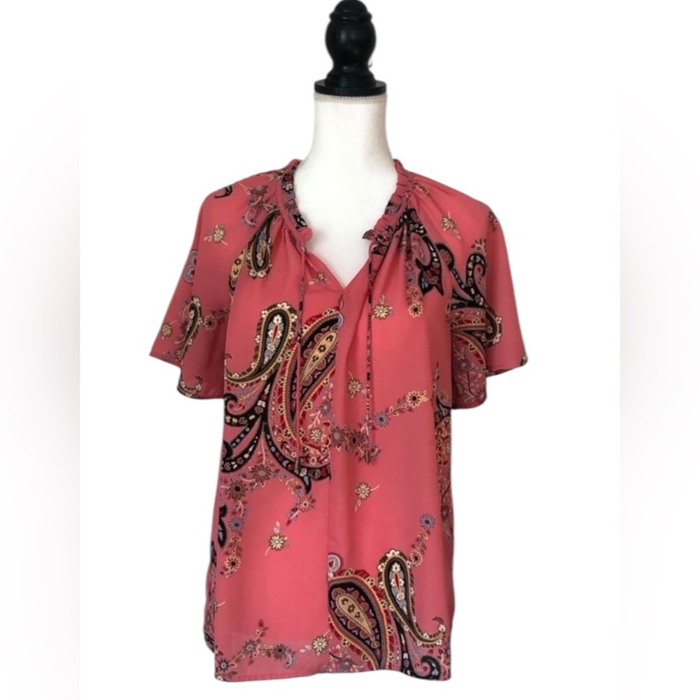 Liz Claiborne Paisley Flutter Sleeve Blouse Boho Lightweight Size Medium
